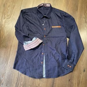 ➡️➡️ NWOT Long-sleeve Denim Button-down Shirt & Plaid Trim Size: S